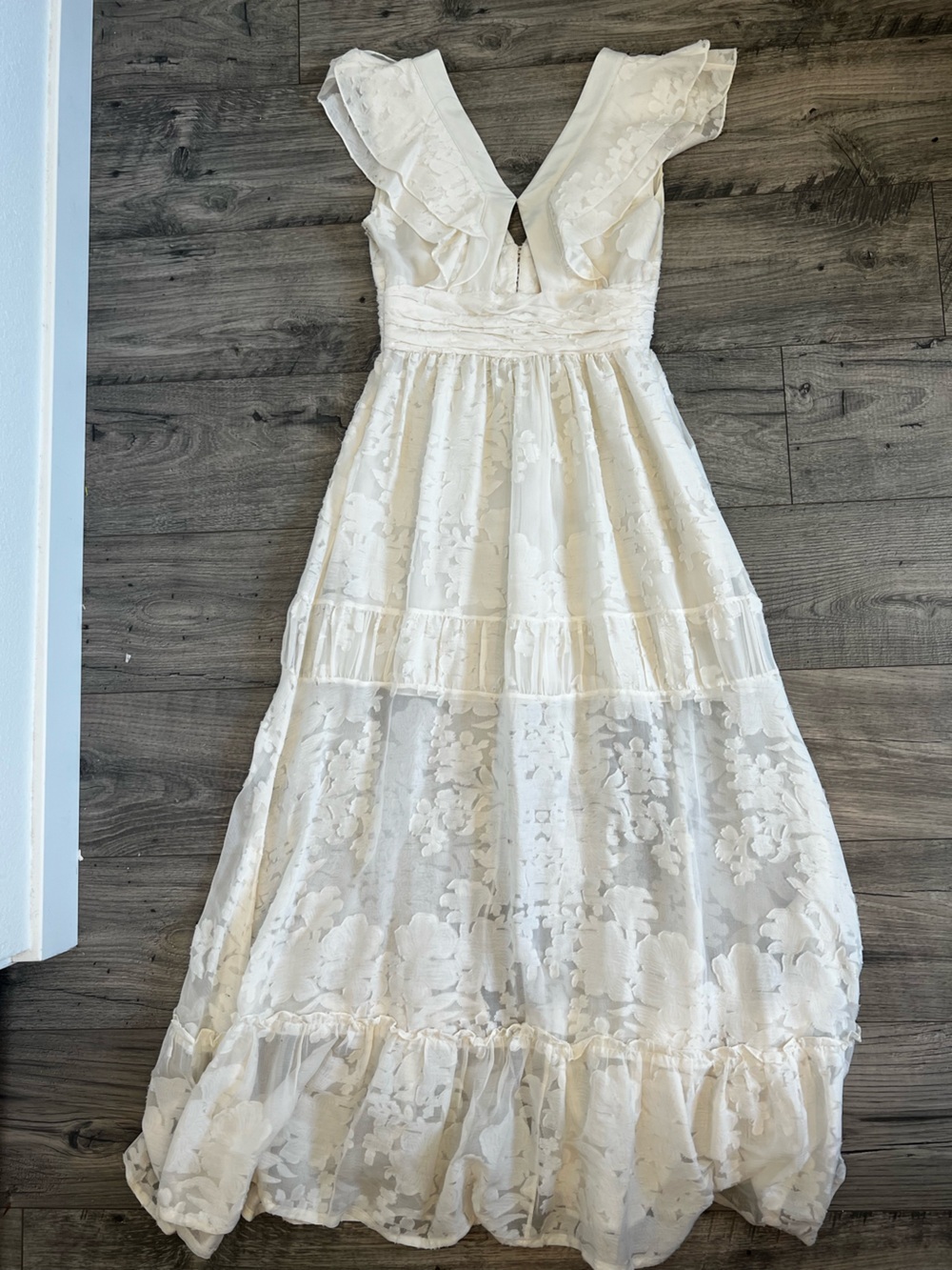 Rachel Zoe Violet in Ecru Floral Ruffled Fil Coupé Cotton & Silk Blend Gown- 4 - Picture 7 of 13